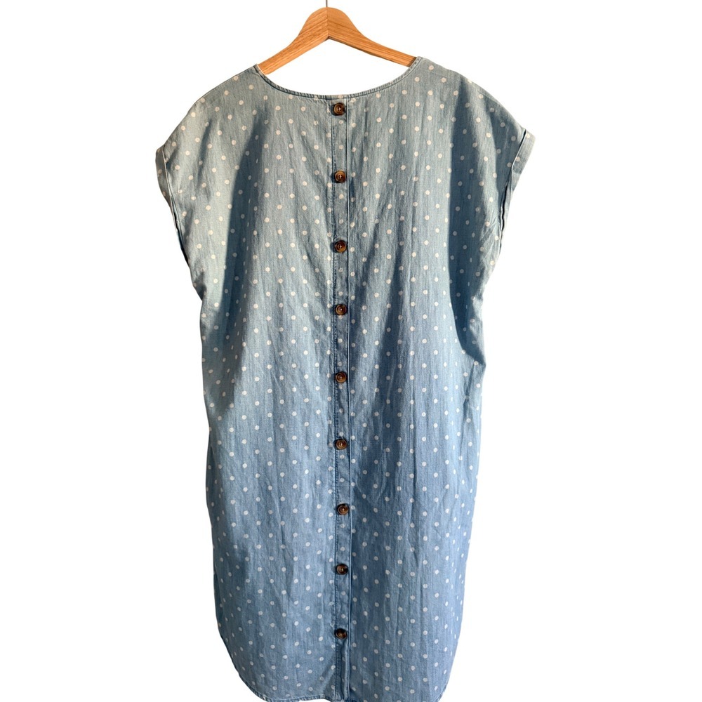 Old Navy Blue Polka Dot Chambray Button Back Shift Dress Pockets Sz L - Picture 12 of 14